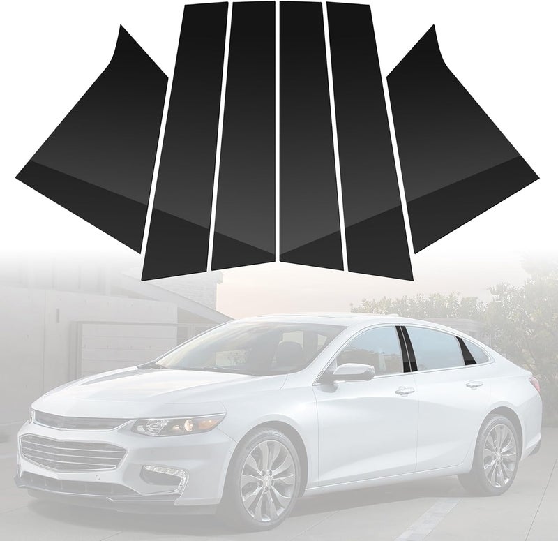 BASIKER Fit for 2016 to 2021 Chev.y Malibu Pillar Post Trim Kit, Door Window B Pillar Glossy Black Cover, Strong Toughness PC Material, Door Pillar Moldings Stickers Set - Image 1